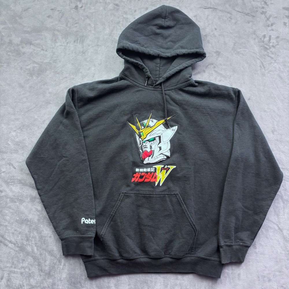 Paterson x Mobile Suit Gundam Wing Embroidered Black Hoodie Mens Medium